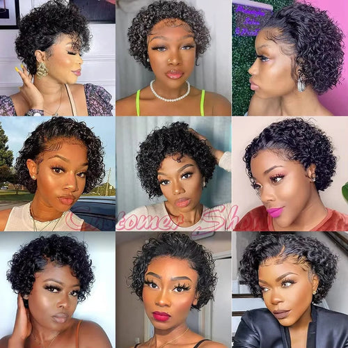 Brazilian Pixie Cut Wig Human Hair 13X1 Short Curly Lace Front Wigs