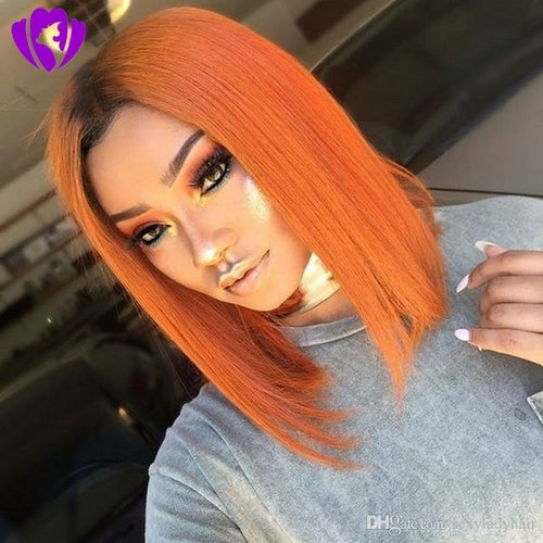 Hotselling black roots ombre orange color Short Bob Wigs Brazilian